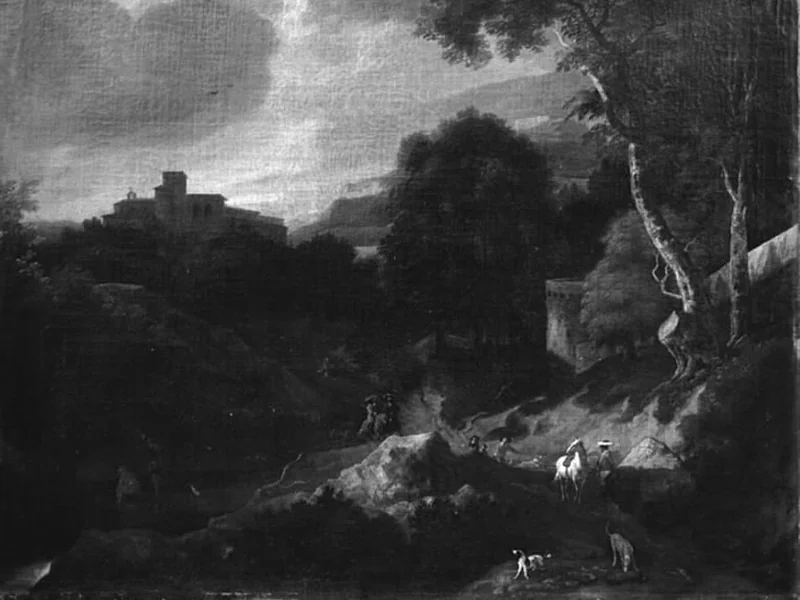 1640-Abraham Genoels II - Paesaggio montano con un monastero - Museo d'arte di Statens